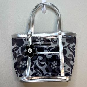 Vera Bradley Black and White Floral Mesh Small Carry Tote 14.5” x 9.5”